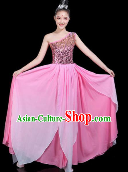 Traditional Chinese Spring Festival Gala Opening Dance Pink Paillette Dress Modern Dance Stage Performance Costume for Women