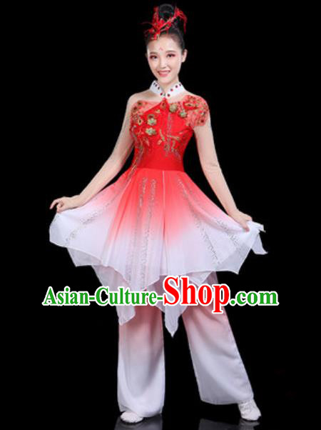 Traditional Chinese Classical Dance Red Dress Umbrella Dance Group Dance Stage Performance Costume for Women