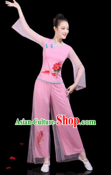 Traditional Chinese Yangko Group Dance Folk Dance Pink Clothing Fan Dance Stage Performance Costume for Women