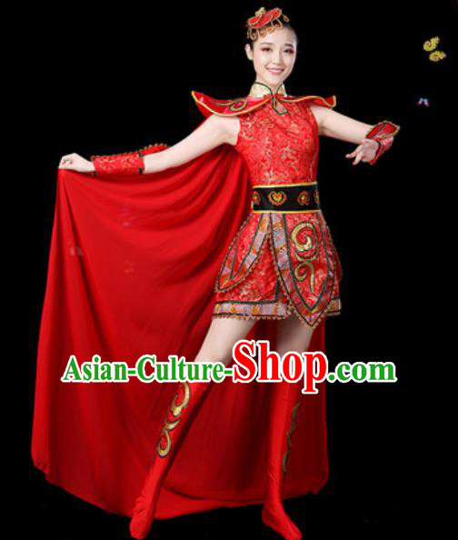 Traditional Chinese Yangko Group Dance Red Dress Folk Dance Drum Dance Stage Performance Costume for Women