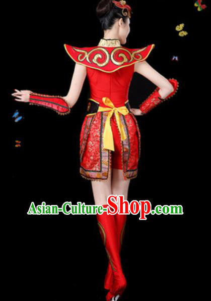 Traditional Chinese Yangko Group Dance Red Dress Folk Dance Drum Dance Stage Performance Costume for Women