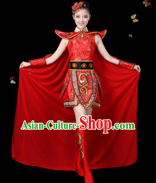Traditional Chinese Yangko Group Dance Red Dress Folk Dance Drum Dance Stage Performance Costume for Women