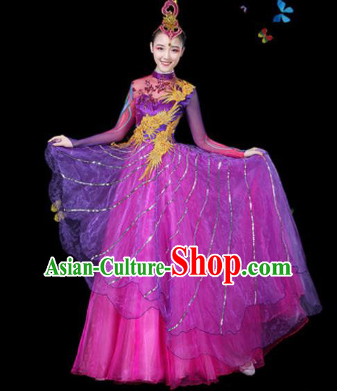 Traditional Chinese Modern Dance Purple Veil Dress Spring Festival Gala Opening Dance Stage Performance Costume for Women