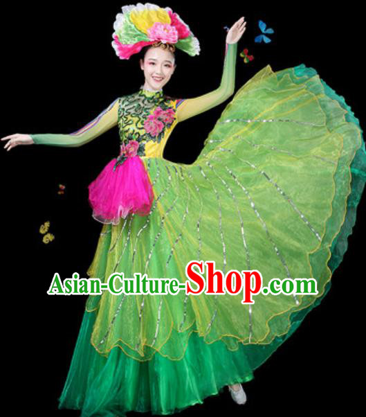 Traditional Chinese Modern Dance Green Veil Dress Spring Festival Gala Opening Dance Stage Performance Costume for Women