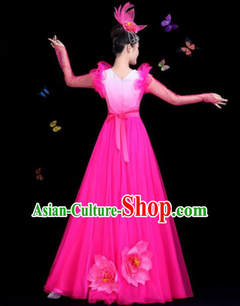 Traditional Chinese Modern Dance Rosy Dress Spring Festival Gala Opening Dance Stage Performance Costume for Women