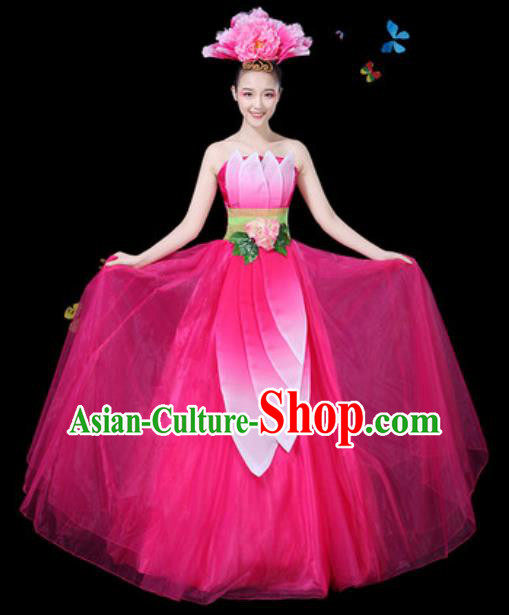 Traditional Chinese Modern Dance Lotus Dance Pink Dress Spring Festival Gala Opening Dance Stage Performance Costume for Women