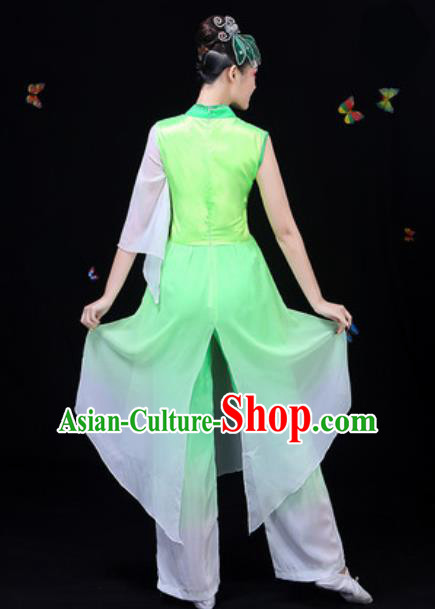 Chinese Traditional Classical Dance Green Clothing Fan Dance Group Dance Stage Performance Costume for Women