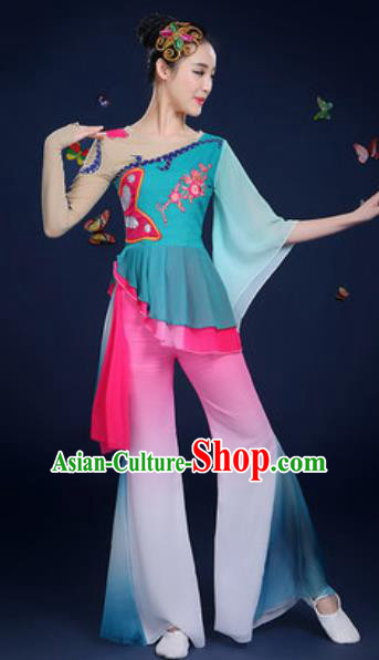 Chinese Traditional Fan Dance Lotus Dance Green Dress Classical Dance Stage Performance Costume for Women