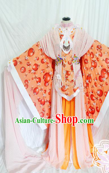 Traditional Chinese Han Dynasty Queen Orange Hanfu Dress Ancient Empress Embroidered Costume for Women