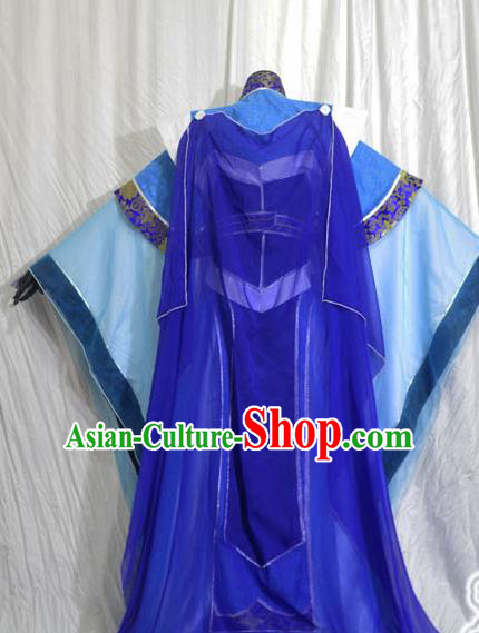 Traditional Chinese Cosplay Swordsman Blue Hanfu Clothing Ancient Prince Embroidered Costume for Men