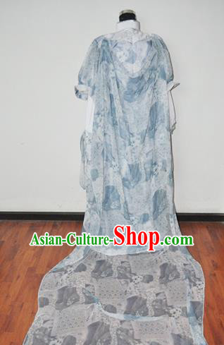 Traditional Chinese Han Dynasty Swordswoman Blue Hanfu Dress Ancient Female Knight Embroidered Costume for Women