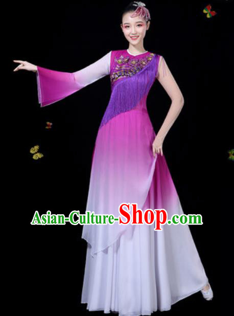 Traditional Chinese Classical Dance Purple Dress Umbrella Dance Group Dance Stage Performance Costume for Women