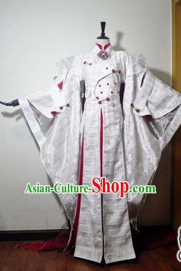 Traditional Chinese Cosplay Taoist Nun White Hanfu Dress Ancient Swordswoman Embroidered Costume for Women