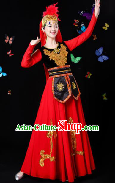 Traditional Chinese Minority Ethnic Dress Uyghur Nationality Folk Dance Stage Performance Costume for Women