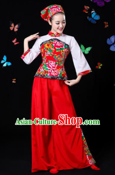 Traditional Chinese Yangko Red Clothing Folk Dance Fan Dance Stage Performance Costume for Women