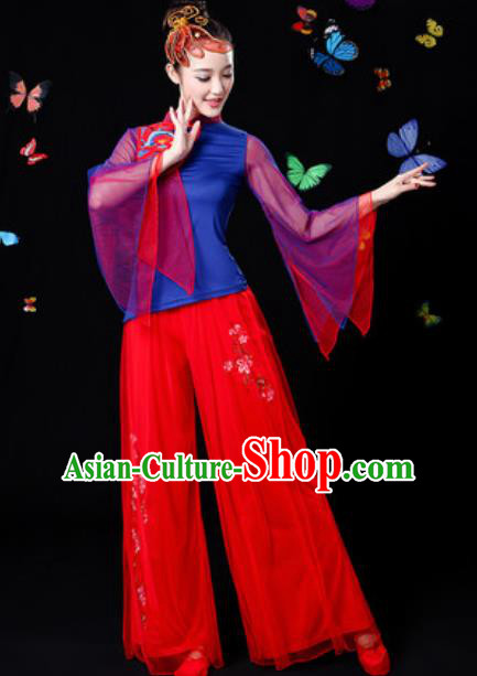 Traditional Chinese Yangko Dance Veil Clothing Folk Dance Fan Dance Stage Performance Costume for Women