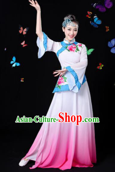 Chinese Traditional Classical Dance White Dress Umbrella Dance Group Dance Stage Performance Costume for Women