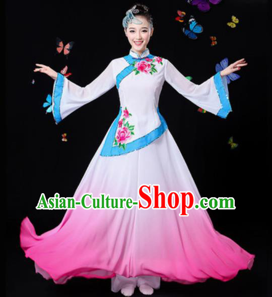 Chinese Traditional Classical Dance White Dress Umbrella Dance Group Dance Stage Performance Costume for Women