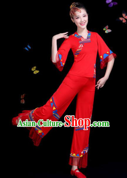 Traditional Chinese Yangko Red Clothing Folk Dance Fan Dance Stage Performance Costume for Women