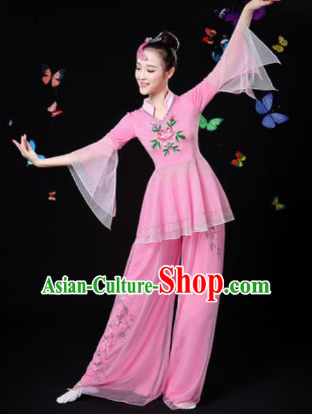 Traditional Chinese Yangko Group Dance Pink Veil Clothing Folk Dance Fan Dance Stage Performance Costume for Women