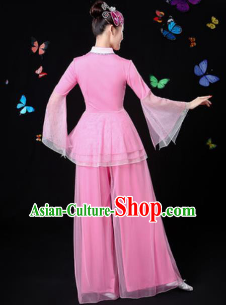 Traditional Chinese Yangko Group Dance Pink Veil Clothing Folk Dance Fan Dance Stage Performance Costume for Women