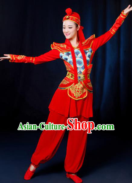 Traditional Chinese Yangko Group Dance Red Clothing Folk Dance Drum Dance Stage Performance Costume for Women