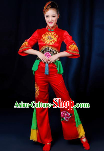 Traditional Chinese Yangko Fan Dance Group Dance Red Clothing Folk Dance Stage Performance Costume for Women