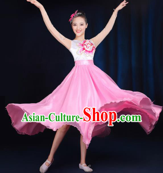 Traditional Chinese Modern Dance Peony Dance Pink Dress Spring Festival Gala Opening Dance Stage Performance Costume for Women