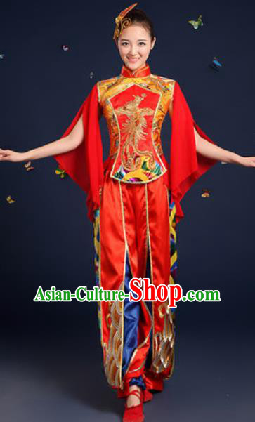 Traditional Chinese Drum Dance Red Clothing Folk Dance Yangko Stage Performance Costume for Women