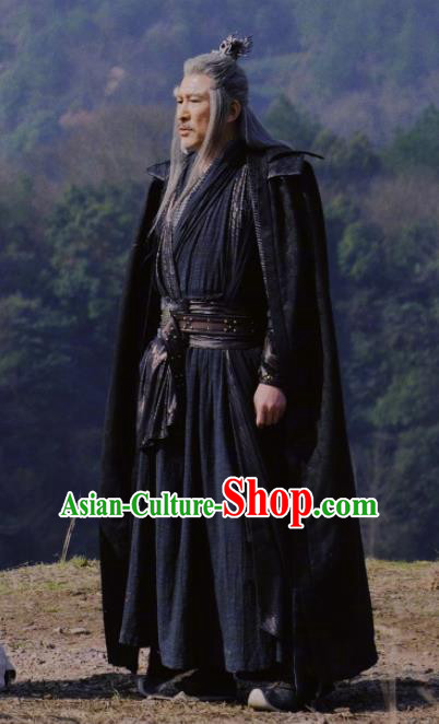 Heavenly Sword Dragon Slaying Saber Chinese Ancient Swordsman Black Historical Costume for Men