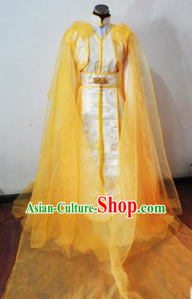 Traditional Chinese Cosplay Peri Princess Yellow Hanfu Dress Ancient Swordswoman Embroidered Costume for Women