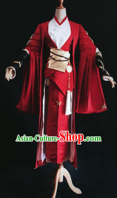 Traditional Chinese Cosplay Female Knight Red Hanfu Dress Ancient Swordswoman Embroidered Costume for Women