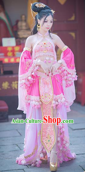 Traditional Chinese Tang Dynasty Princess Pink Hanfu Dress Ancient Peri Embroidered Costume for Women