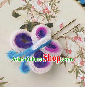 Traditional Chinese Qing Dynasty Velvet Butterfly Hairpins Handmade Ancient Palace Hair Accessories for Women