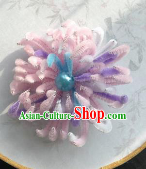 Traditional Chinese Qing Dynasty Pink Velvet Chrysanthemum Hairpins Handmade Ancient Palace Hair Accessories for Women