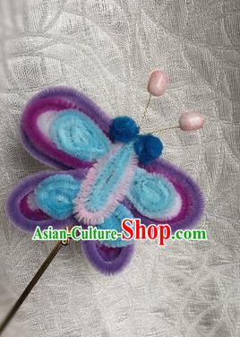 Traditional Chinese Qing Dynasty Purple Velvet Butterfly Hairpins Handmade Ancient Palace Hair Accessories for Women