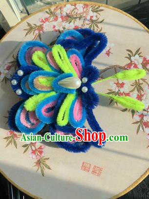 Traditional Chinese Qing Dynasty Velvet Butterfly Hair Claw Hairpins Handmade Ancient Palace Hair Accessories for Women