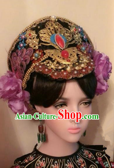 Traditional Chinese Qing Dynasty Palace Lady Hat Headwear Ancient Manchu Hair Accessories for Women