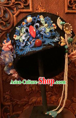 Traditional Chinese Qing Dynasty Palace Lady Cloisonne Phoenix Hat Headwear Ancient Manchu Hair Accessories for Women