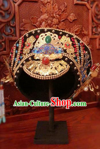 Traditional Chinese Qing Dynasty Palace Lady Jade Hat Headwear Ancient Manchu Hair Accessories for Women