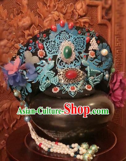 Traditional Chinese Qing Dynasty Palace Lady Cloisonne Hat Headwear Ancient Manchu Hair Accessories for Women