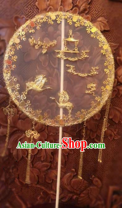 Traditional Chinese Wedding Golden Crane Tassel Palace Fans Ancient Palace Bride Round Fan Accessories for Women