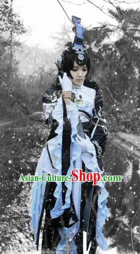 Traditional Chinese Cosplay Swordswoman Hanfu Dress Ancient Taoist Nun Embroidered Costume for Women