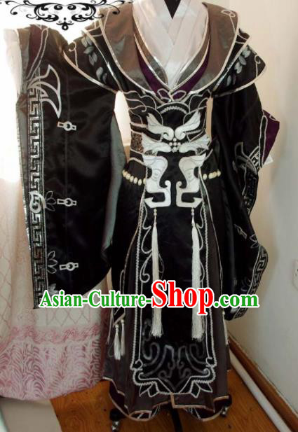 Traditional Chinese Cosplay Taoist Priest Knight Black Clothing Ancient Swordsman Embroidered Costume for Men