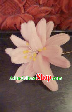 Traditional Chinese Qing Dynasty Pink Velvet Lotus Hairpins Handmade Ancient Manchu Lady Hair Accessories for Women