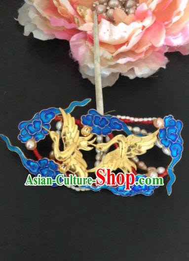 Traditional Chinese Qing Dynasty Cranes Cloisonne Hairpins Handmade Ancient Manchu Lady Hair Accessories for Women