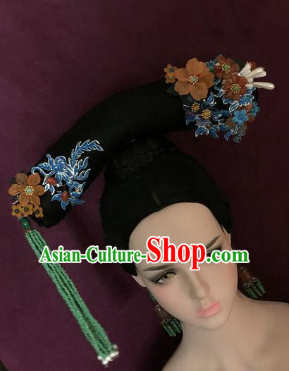 Traditional Chinese Qing Dynasty Palace Princess Tassel Headwear Ancient Manchu Lady Hair Accessories for Women