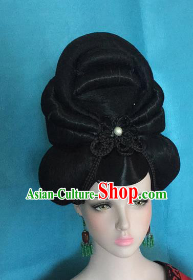 Traditional Chinese Tang Dynasty Imperial Consort Wigs Ancient Palace Empress Chignon Hair Accessories for Women