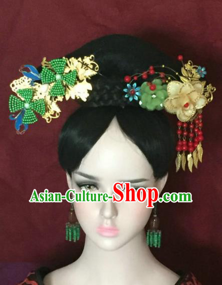 Traditional Chinese Qing Dynasty Imperial Consort Headwear Ancient Manchu Lady Hair Accessories for Women