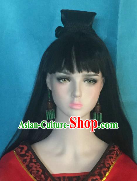 Traditional Chinese Ming Dynasty Swordswoman Wigs Ancient Palace Princess Chignon Hair Accessories for Women